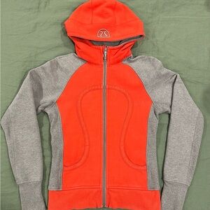 Lululemon Scuba Full Zip Hoodie Size 6 Orange Red Heathered Grey Cotton Fleece